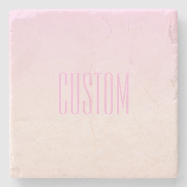 Pink to Peach Sunset Ombre with Customizable Text Stone Coaster (Front)
