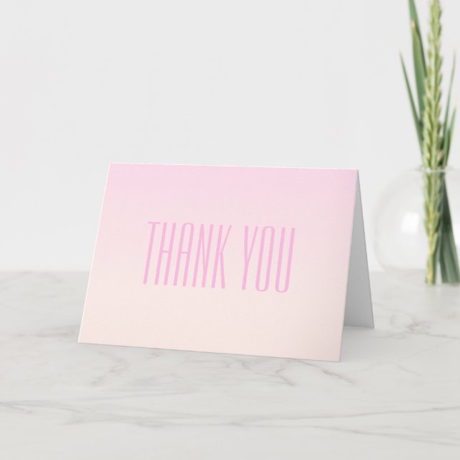 Pink to Peach Sunset Ombre with Customizable Text Thank You Card (Front)