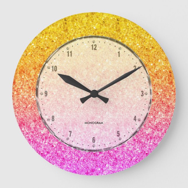 Pink To Yellow Glitter Texture Large Clock (Front)
