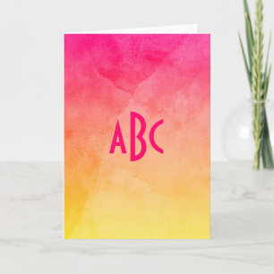 Pink to Yellow Watercolor Ombre Monogram Note Card