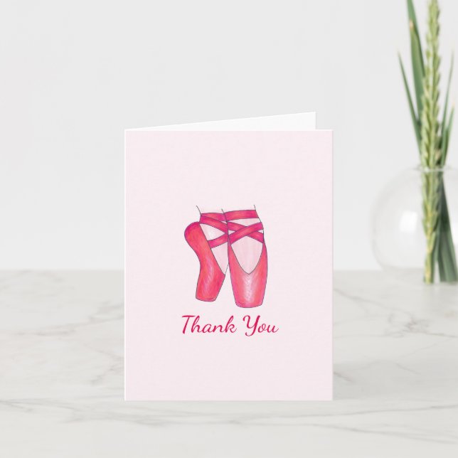 Pink Toe Shoes Ballet Ballerina Dance Birthday Thank You Card (Front)