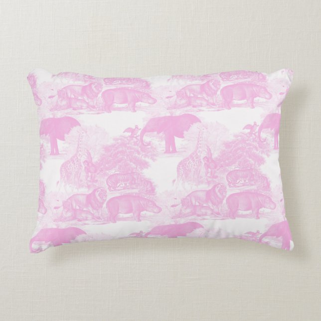 Pink Toile Animals Chinoiserie Baby Boy Nursery Accent Pillow (Front)