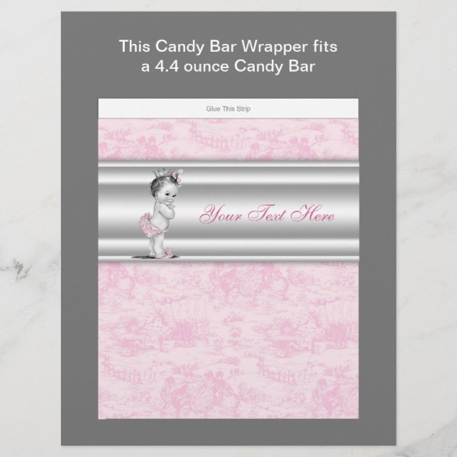 Pink Toile Baby Shower Candy Bar Wrapper (Front)