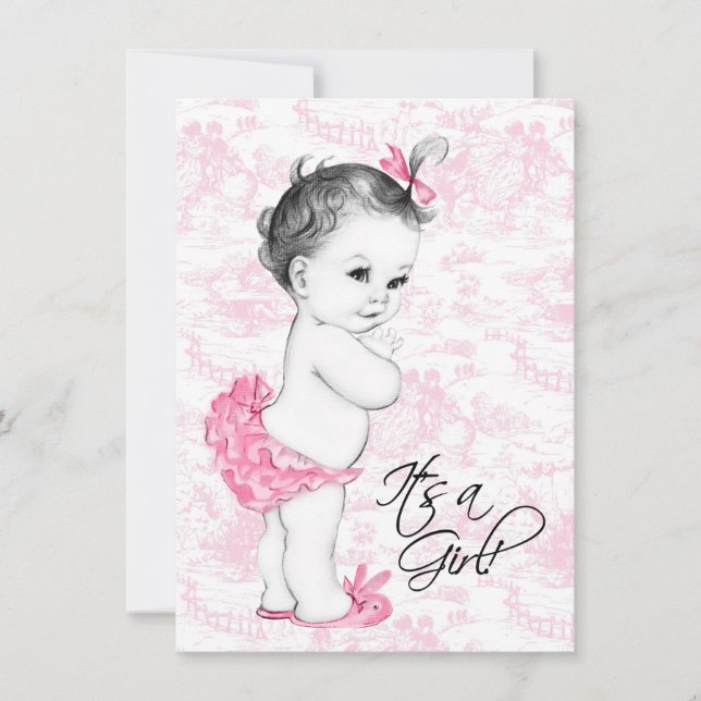 Pink Toile Baby Shower Invitation (Front)