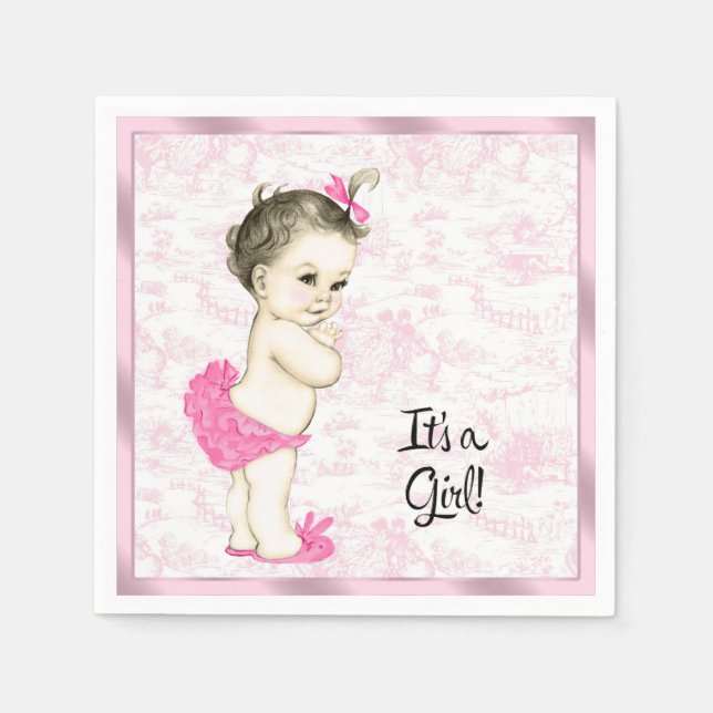 Pink Toile Baby Shower Napkin (Front)