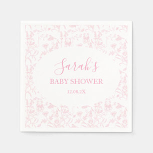 Pink Toile Bear Baby Shower Girl Napkin