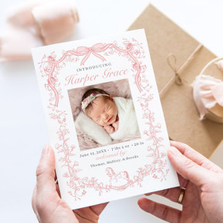 Pink Toile Birth Announcement