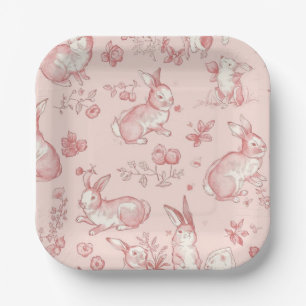 Pink Toile Bunny Party Plates