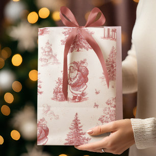 Pink Toile Christmas Pattern Gift Bag