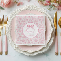 Pink Toile Coquette Bow 1st Birthday Girl