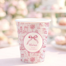 Pink Toile Coquette Bow 1st Birthday Girl