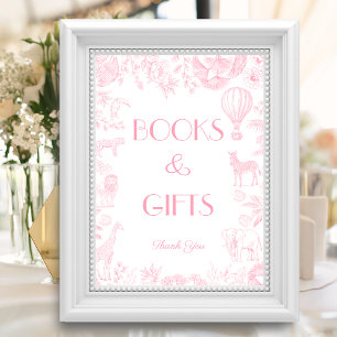 Pink Toile de Jou Baby Shower Books and Gifts  Poster