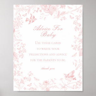 Pink Toile De Jouy Advice for Baby Shower Game Poster