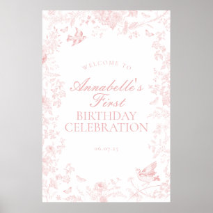Pink Toile de Jouy Birthday Welcome Sign