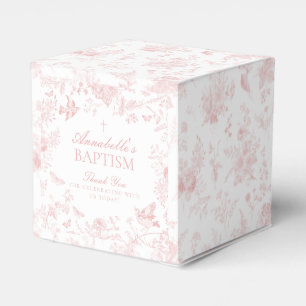 Pink Toile De Jouy Floral Baptism Favor Boxes