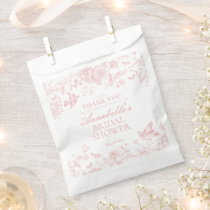 Pink Toile De Jouy Floral Bridal Shower Dessert Favour Bag