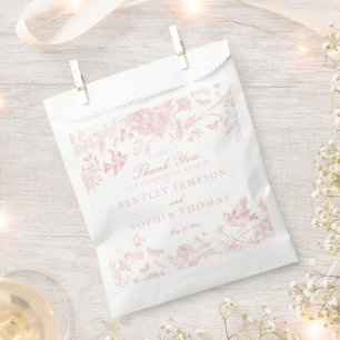 Pink Toile De Jouy Floral Wedding Dessert Favour Bag