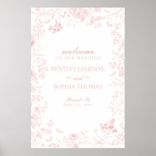 Pink toile de jouy floral wedding welcome sign