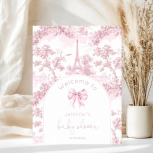 Pink Toile De Jouy Paris Baby Shower Welcome Poster