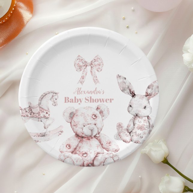 Pink Toile De Jouy Toys Baby Shower Paper Plate (Creator Uploaded)