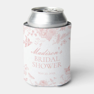 Pink Toile De Jouy Vintage Floral Bridal Shower Can Cooler