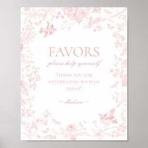Pink Toile De Jouy Vintage Floral Favours Sign