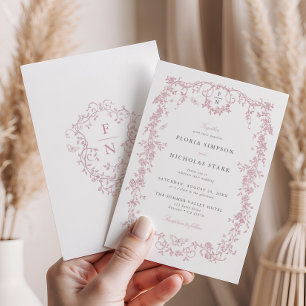 Pink Toile De Jouy Wedding Invitation Chinoiserie