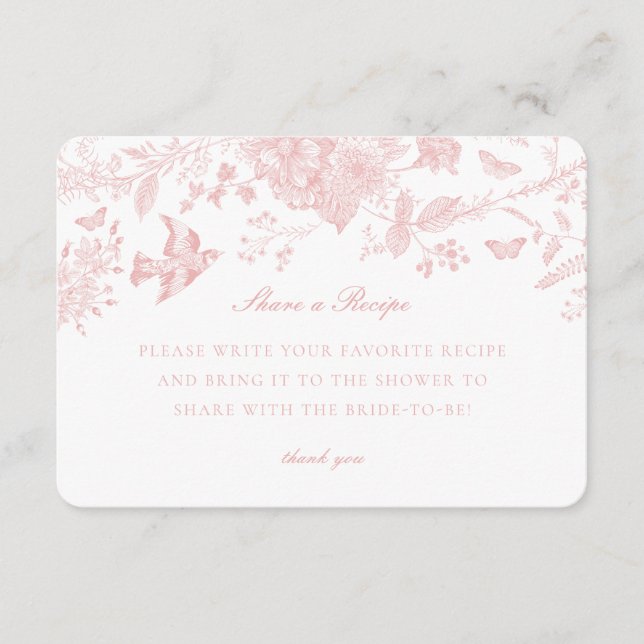 Pink Toile Jouy Share a Recipe Invitation Insert (Front)