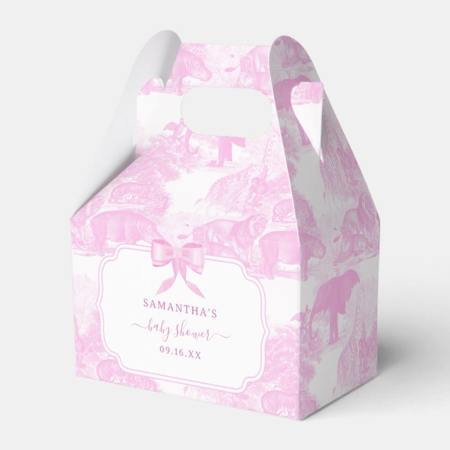 Pink Toile Jungle Animals Safari Chinoiserie  Favor Box (Front Side)
