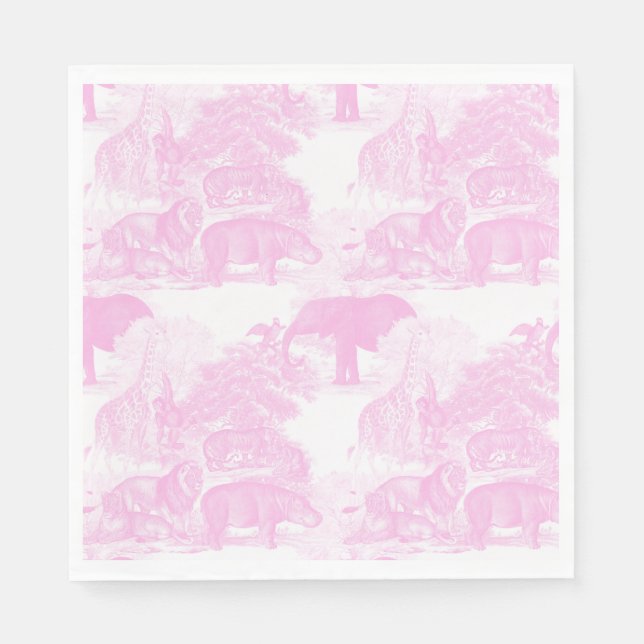 Pink Toile Jungle Animals Safari Chinoiserie Napkin (Front)