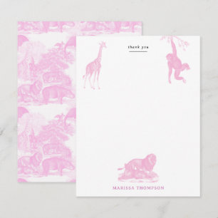 Pink Toile Jungle Animals Safari Chinoiserie Thank You Card