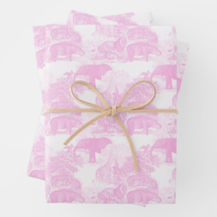 Pink Toile Jungle Animals Safari Chinoiserie Wrapping Paper Sheet