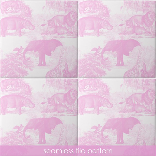 Pink Toile Jungle Animals Safari Seamless Pattern Tile (Pink Toile Jungle Animals Safari Seamless Pattern Ceramic Tile)