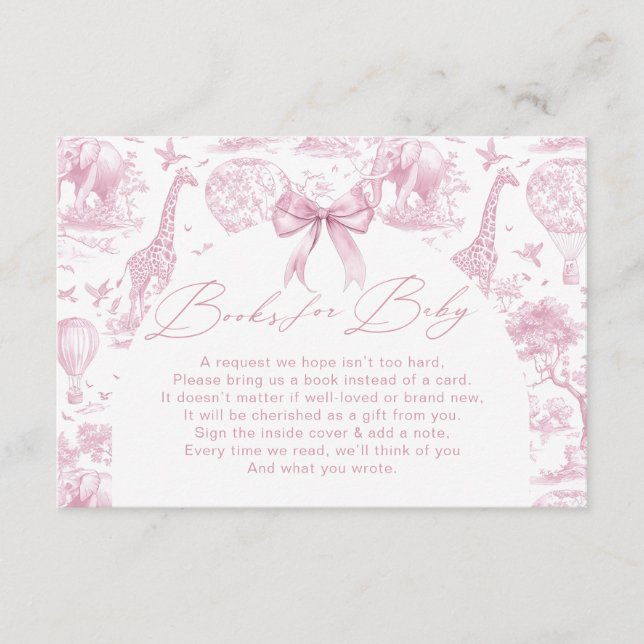 Pink Toile Safari Animal Books For Baby Enclosure Card (Front)