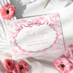 Pink Toile Safari Animals Baby Shower Thank You Card
