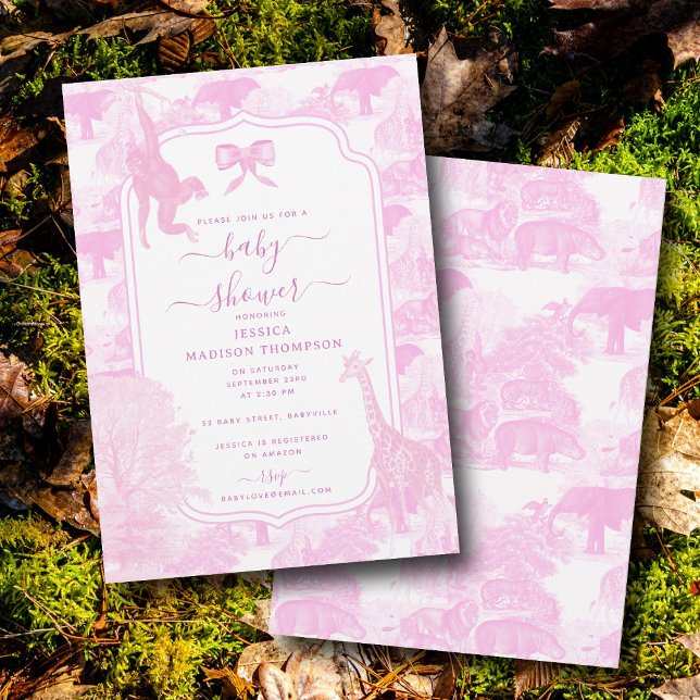 Pink Toile Safari Animals Chinoiserie Baby Shower Invitation (Pink Toile Safari Animals Chinoiserie Baby Shower Invitation)