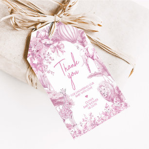 Pink Toile Safari Baby Shower Favor Tags