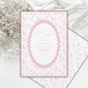 Pink Toile Safari Vintage Baby Shower Invitation