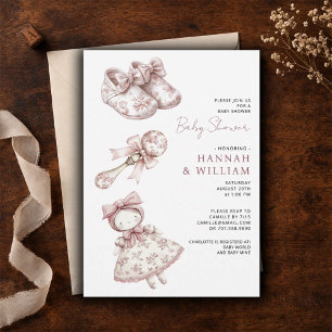 Pink Toile Vintage Nursery Girl Baby Shower Invitation