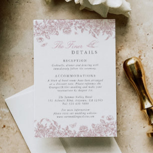 Pink Toile Wedding Details Enclosure Card Floral
