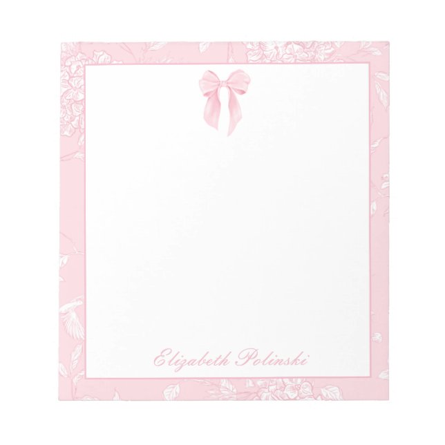 Pink Toile with Bow Classic Personalized Notepad (Front)