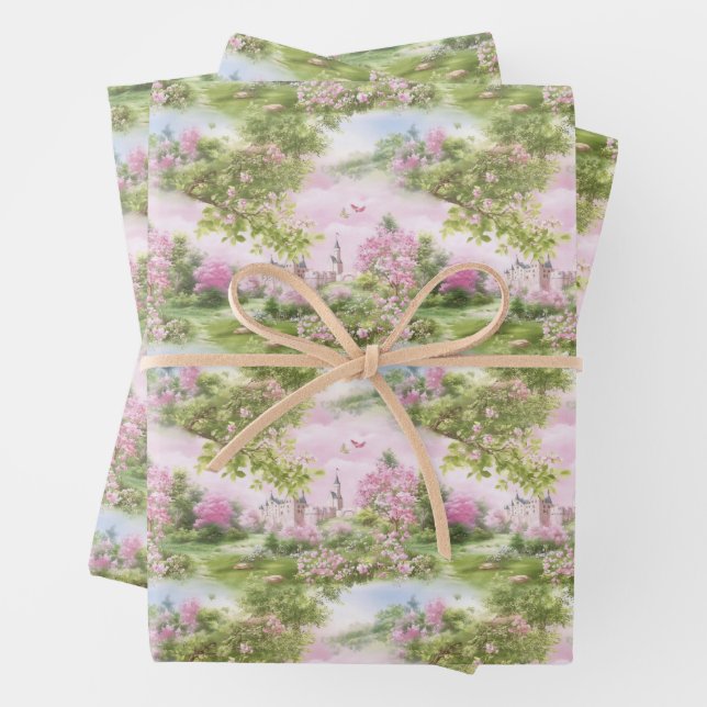 Pink Toile Wrapping Paper Sheets (In situ)