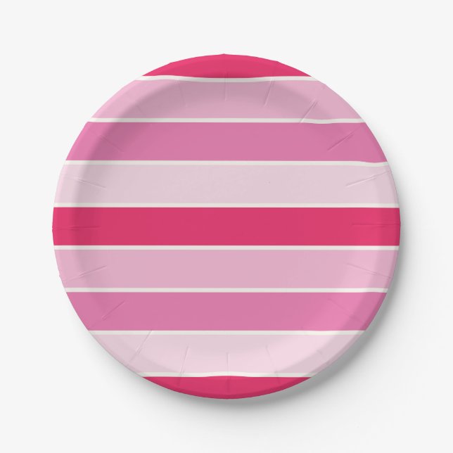 Pink Tones and Cream Stripes Paper Plate (Front)