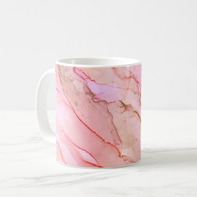 Pink Tones in Clouds of Ink With Gold Coffee Mug (Front Left)
