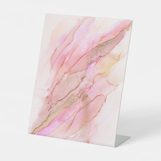 Pink Tones in Clouds of Ink With Gold Pedestal Sign (Front)