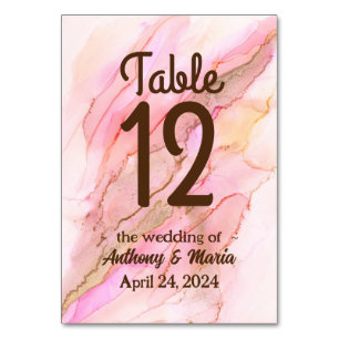 Pink Tones in Clouds of Ink With Gold Table Number