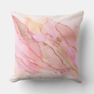 Pink Tones in Clouds of Ink With Gold Throw Pillow