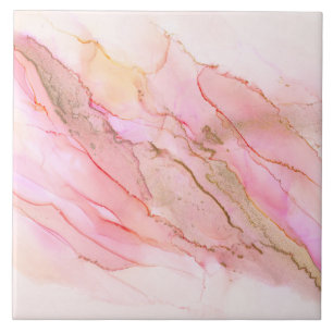Pink Tones in Clouds of Ink With Gold Tile