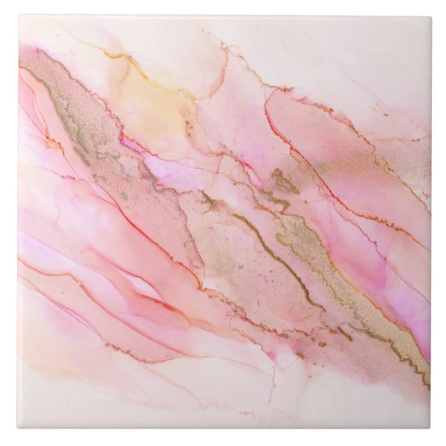 Pink Tones in Clouds of Ink With Gold Tile (Front)