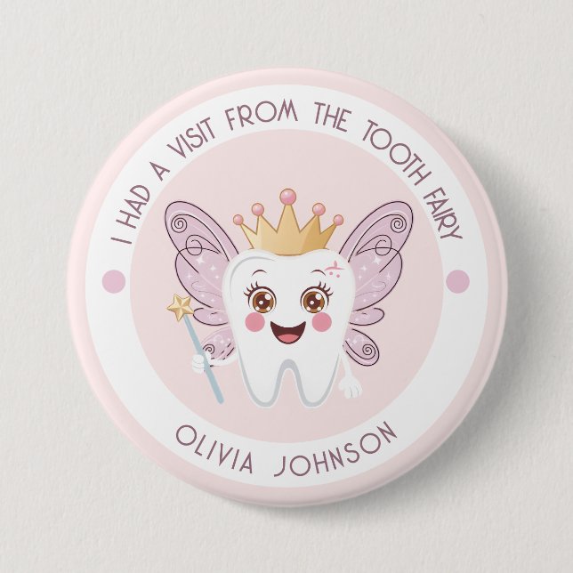 Pink Tooth Fairy  3 Inch Round Button (Front)